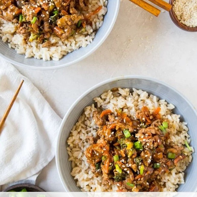 Teriyaki turkey rice bowl